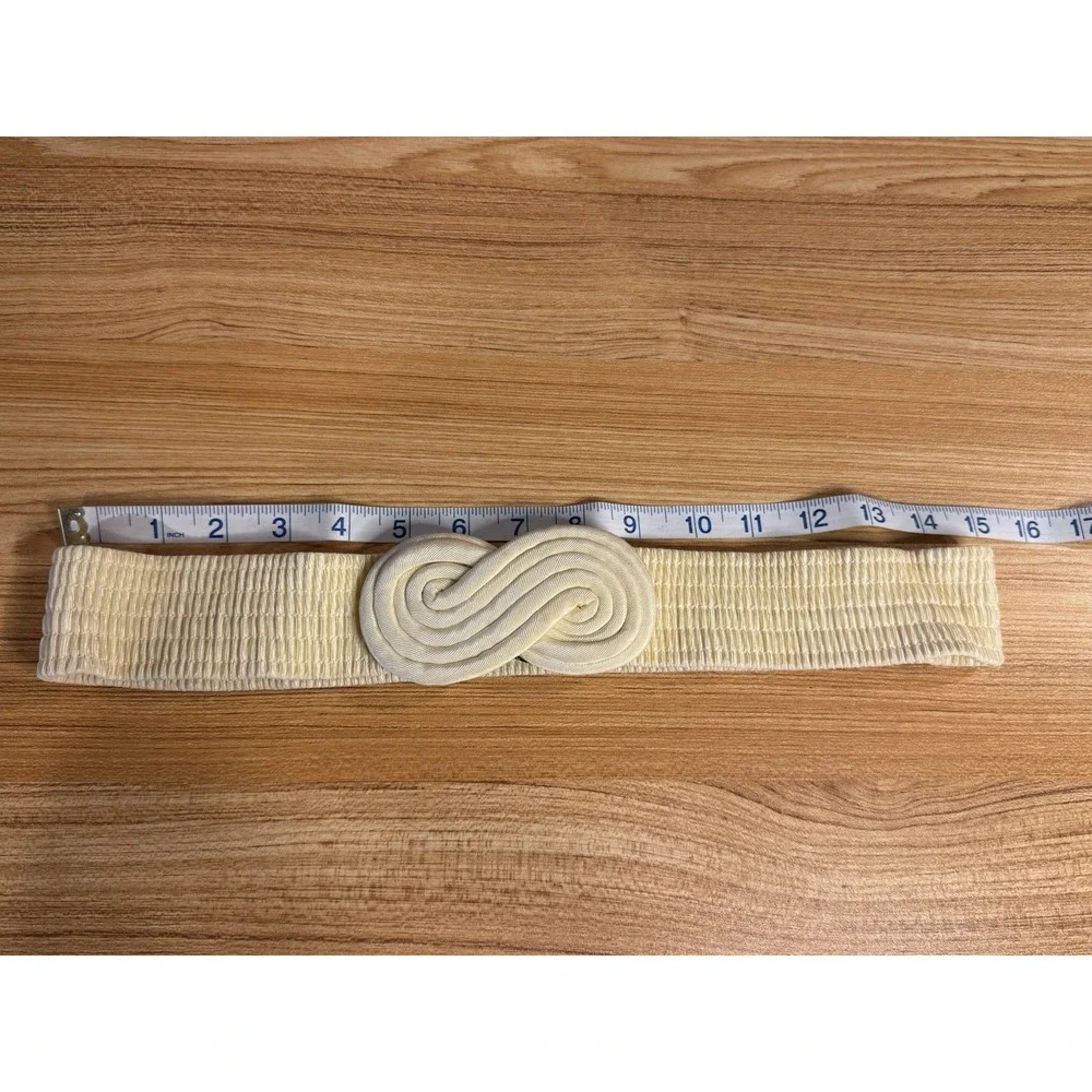 VTG Ivory Elastic Cinch Belt 80s Fabric Infinity Buckle One Size 34